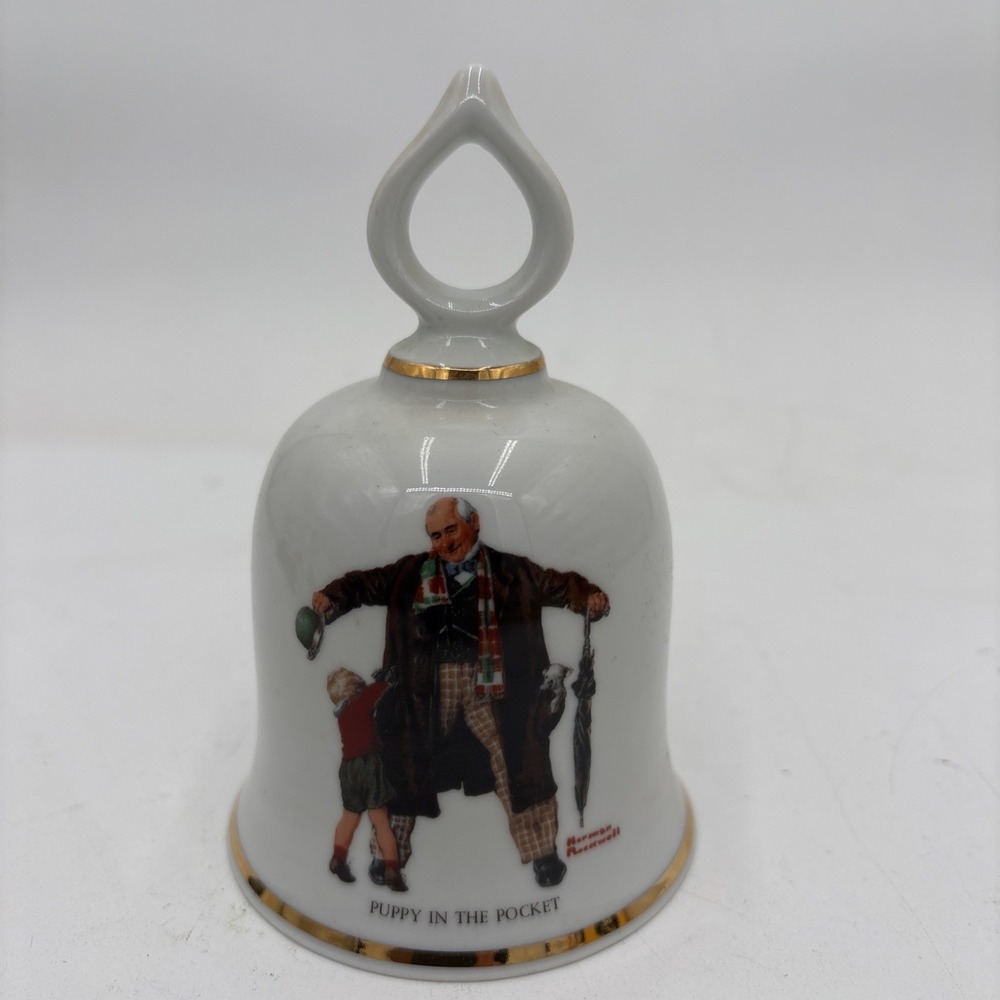 Norman Rockwell 1979 Limited Ceramic Danbury Mint Bell "Puppy in the Pocket"